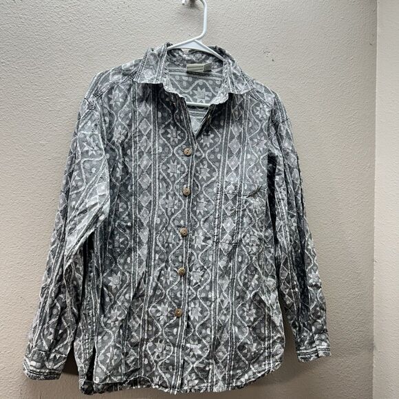 Chico's Shirt Size 1 Medium Aztec SouthWestern Button Up Long Sleeve Embroidered - Picture 1 of 6